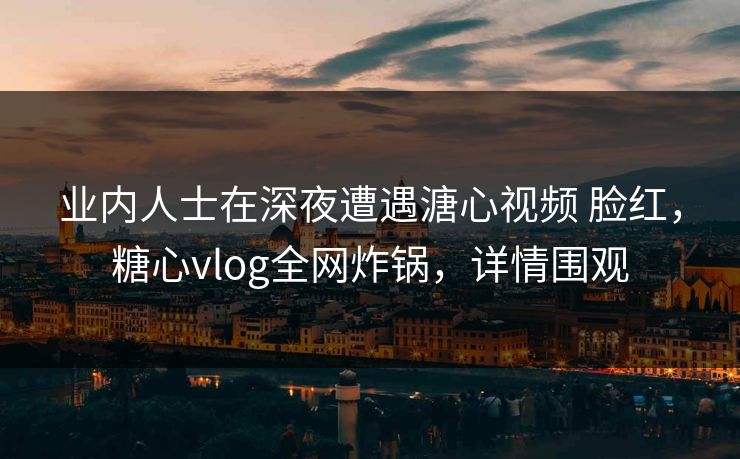 业内人士在深夜遭遇溏心视频 脸红，糖心vlog全网炸锅，详情围观
